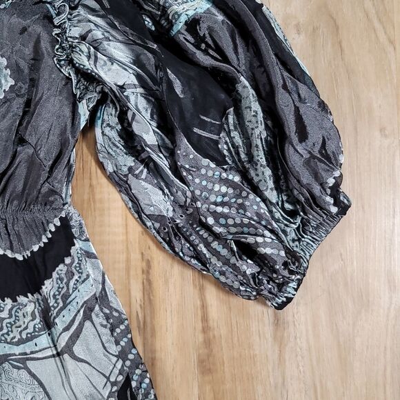 🔹️Steve Madden Sage & Gray Silk Ruffled Balloon Sleeve Dress Size 8 - Picture 9 of 15